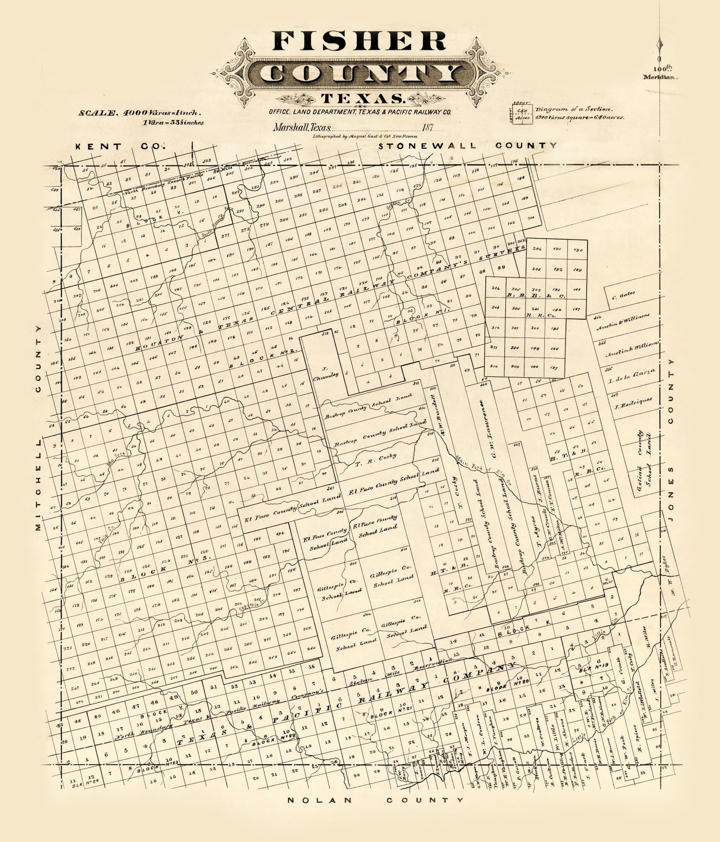 Vintage Map of Fisher County, Texas 1870