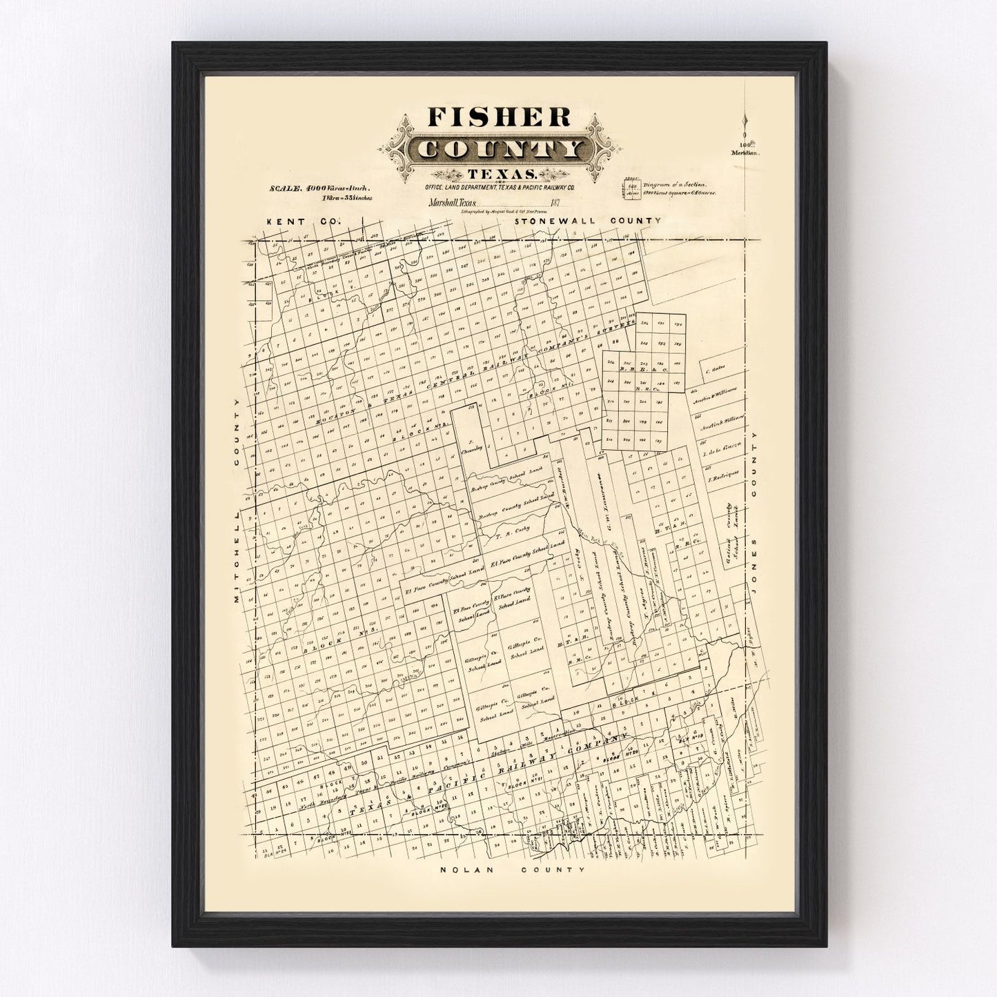 Vintage Map of Fisher County, Texas 1870