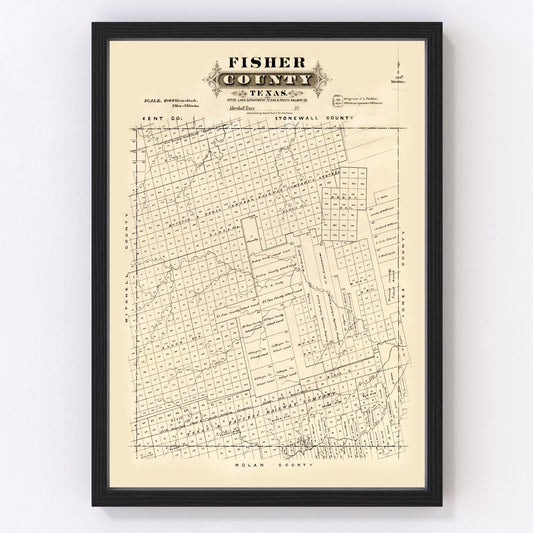 Vintage Map of Fisher County, Texas 1870