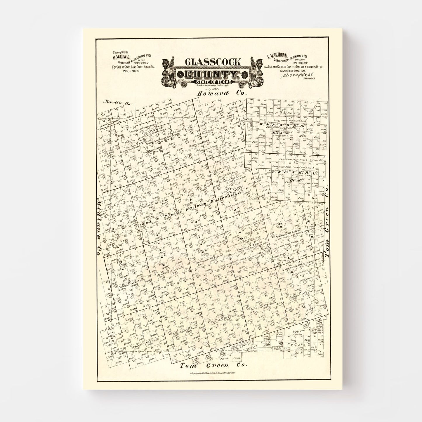 Vintage Map of Glasscock County, Texas 1888