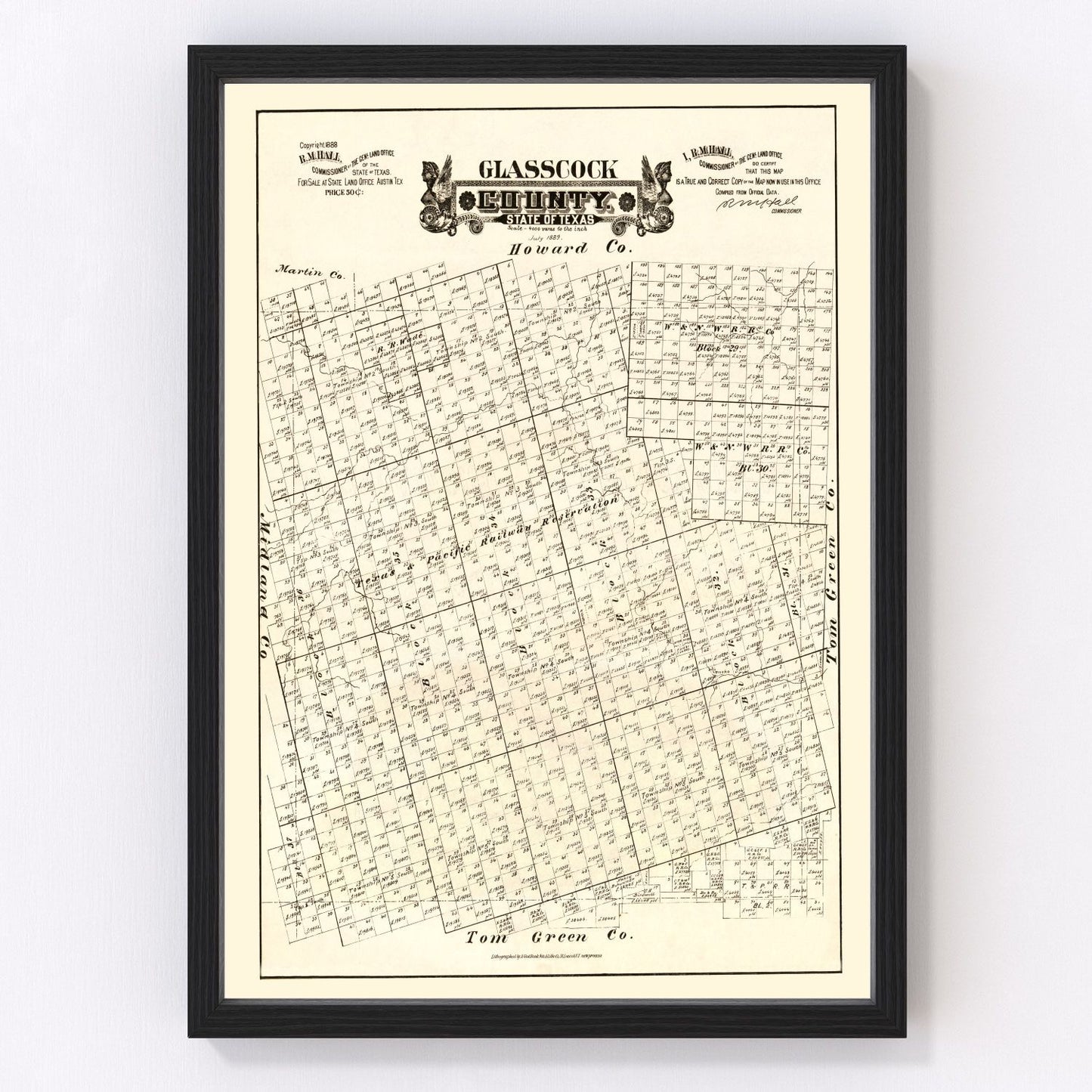 Vintage Map of Glasscock County, Texas 1888