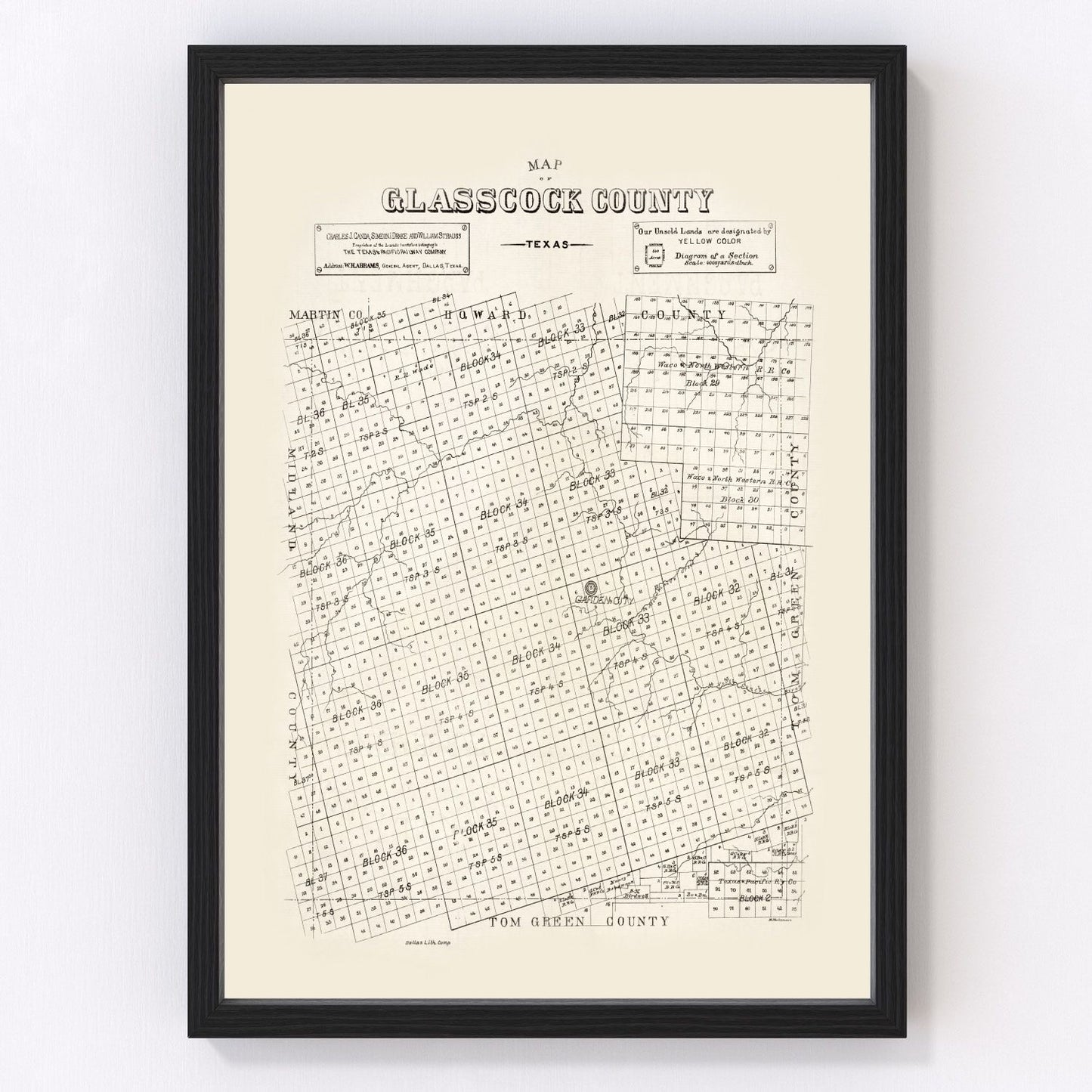 Vintage Map of Glasscock County, Texas 1890