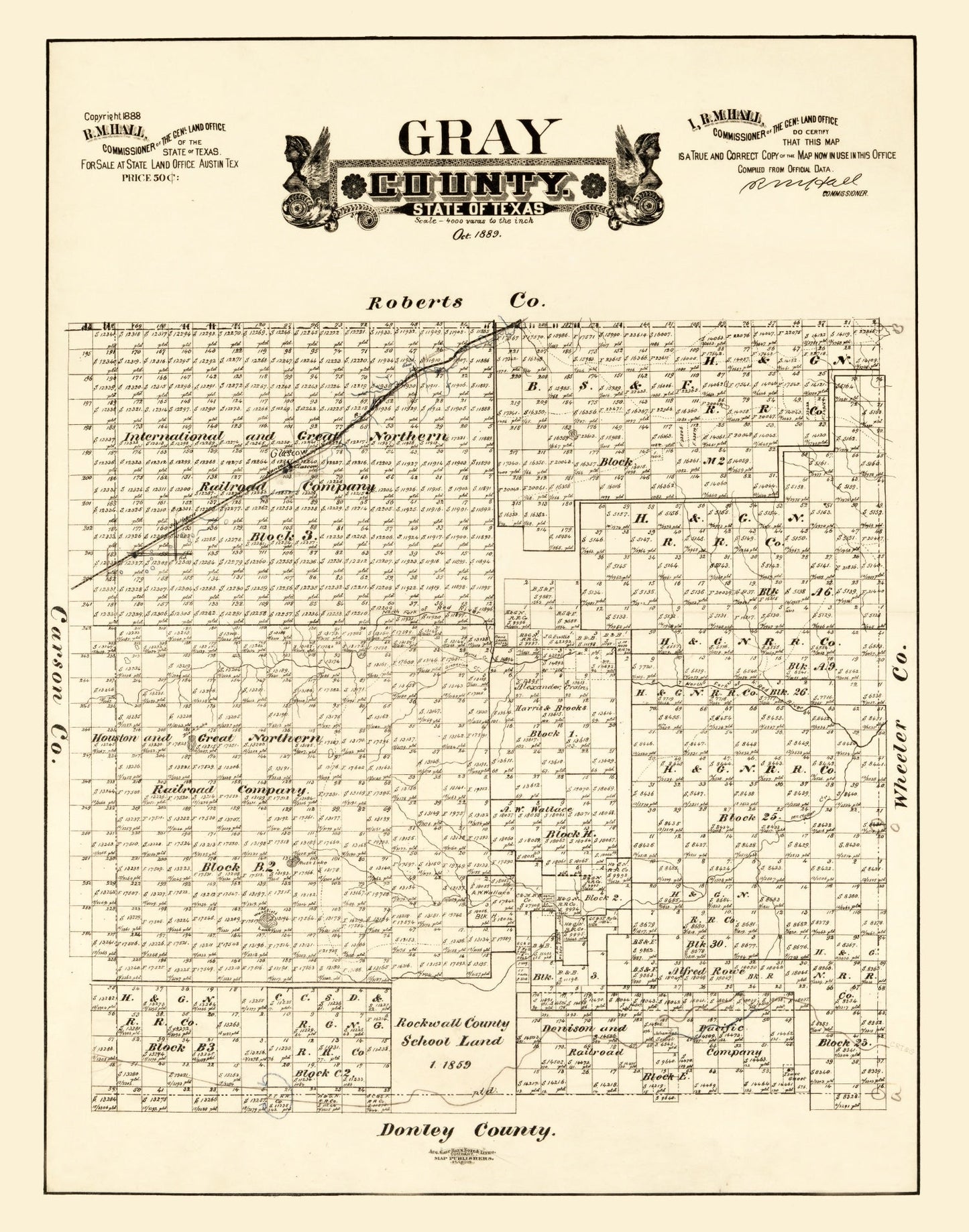 Vintage Map of Gray County, Texas 1888