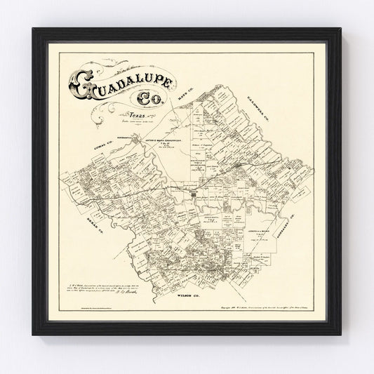 Vintage Map of Guadalupe County, Texas 1880