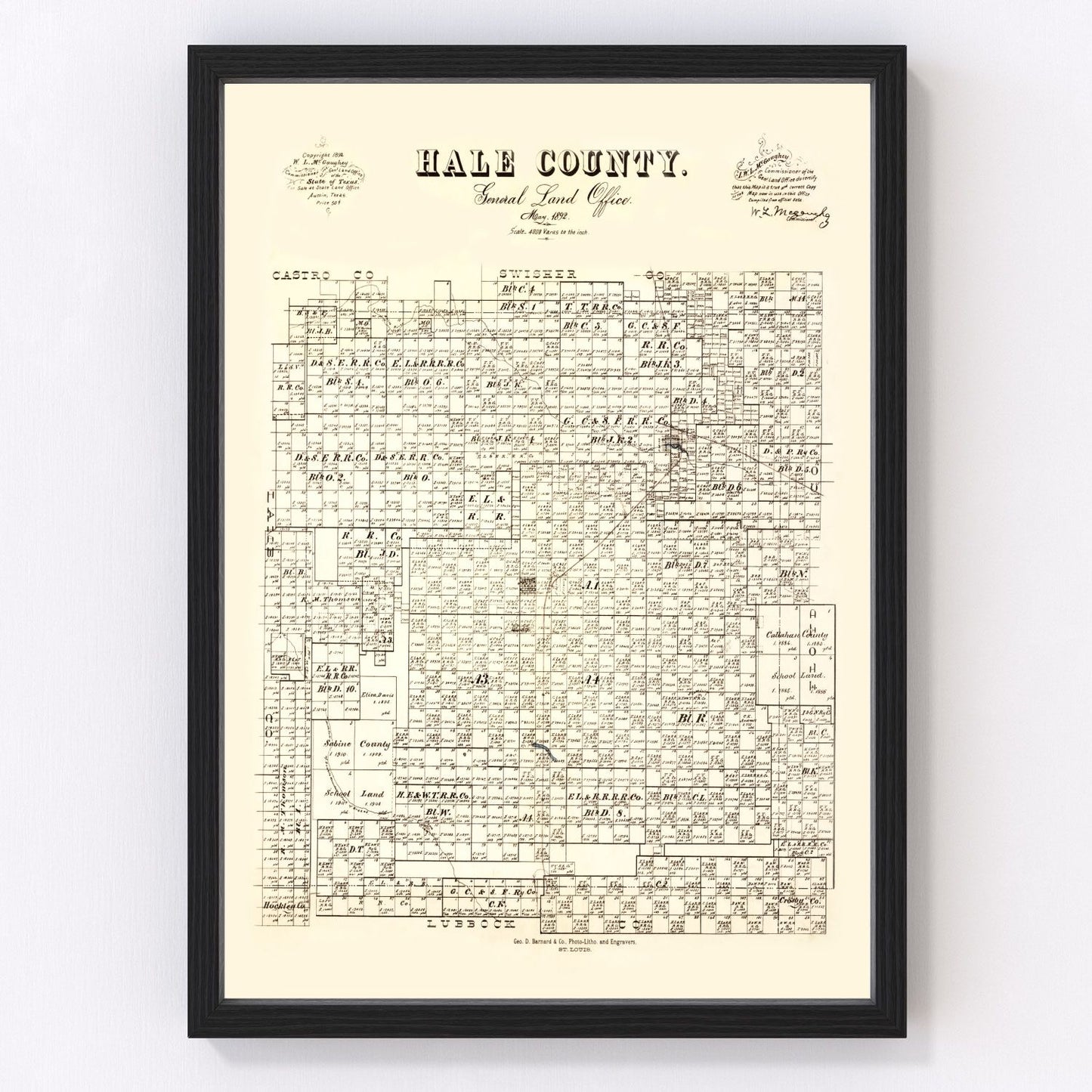 Vintage Map of Hale County, Texas 1892
