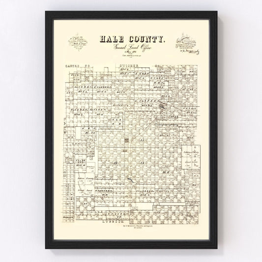 Vintage Map of Hale County, Texas 1892