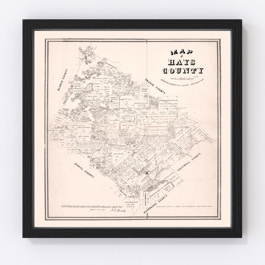 Vintage Map of Hays County, Texas 1880