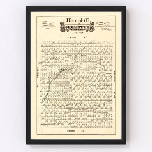 Vintage Map of Hemphill County, Texas 1888