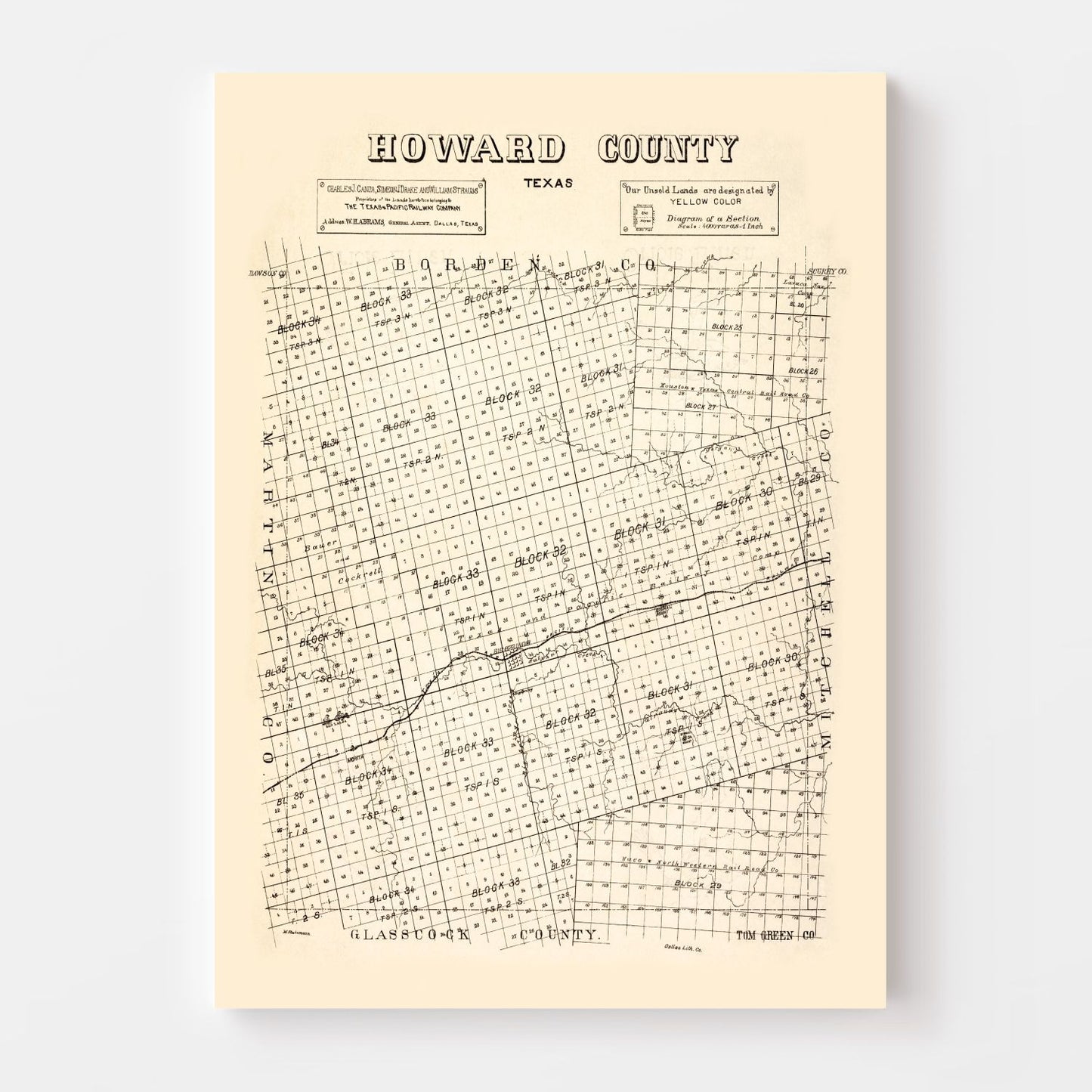 Vintage Map of Howard County, Texas 1890
