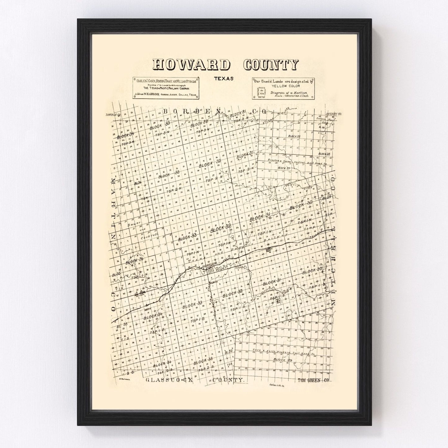 Vintage Map of Howard County, Texas 1890