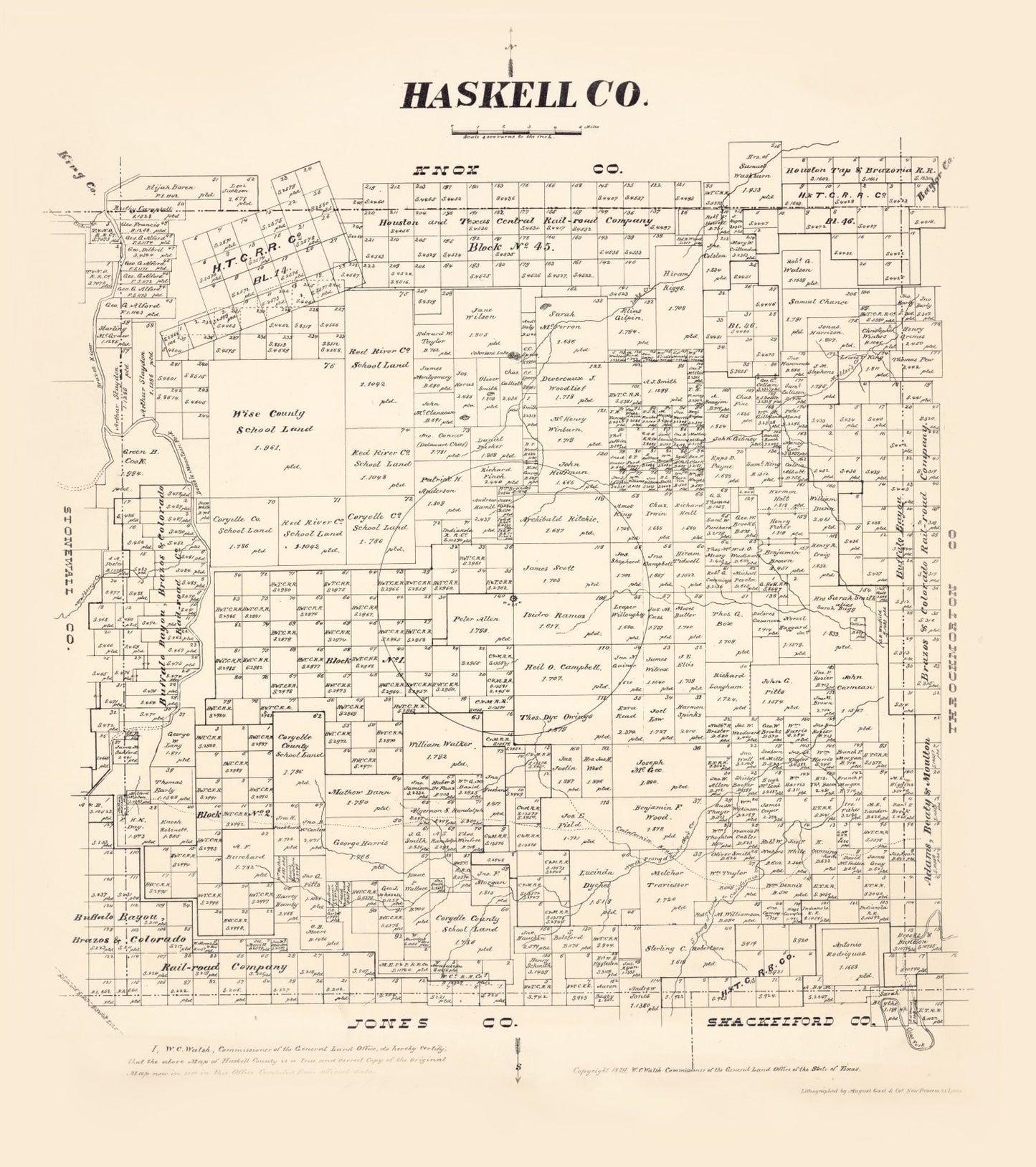 Vintage Map of Haskell County, Texas 1879