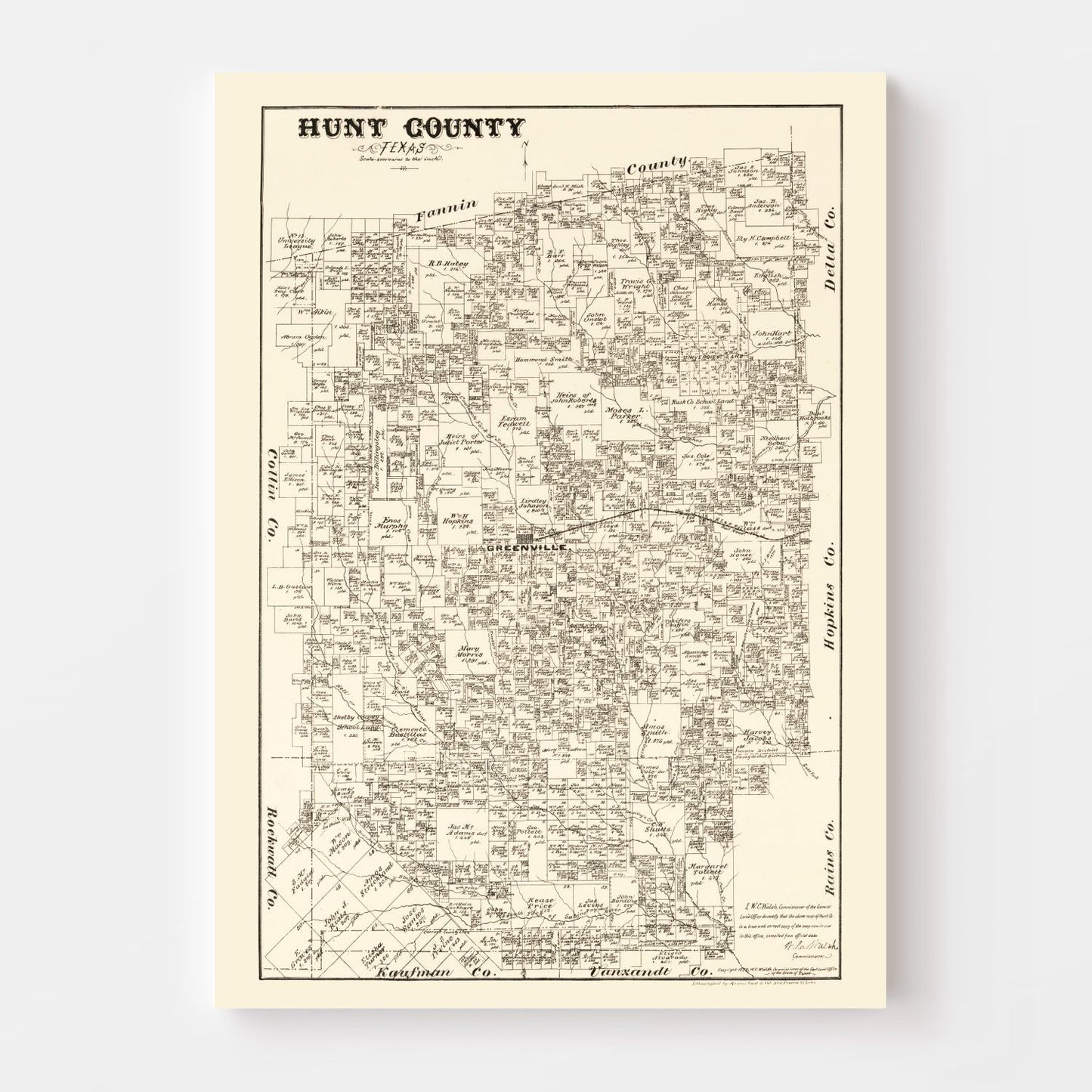 Vintage Map of Hunt County, Texas 1879
