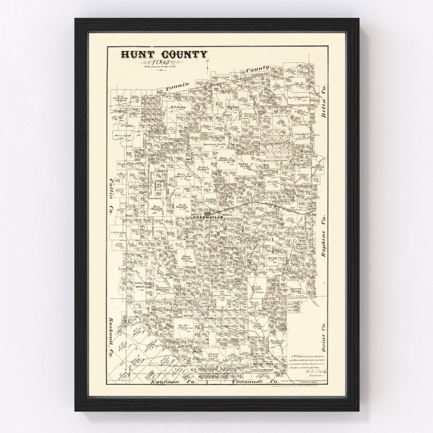Vintage Map of Hunt County, Texas 1879