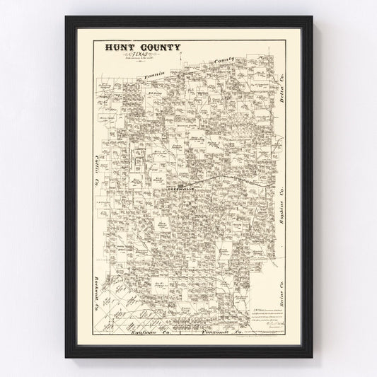 Vintage Map of Hunt County, Texas 1879