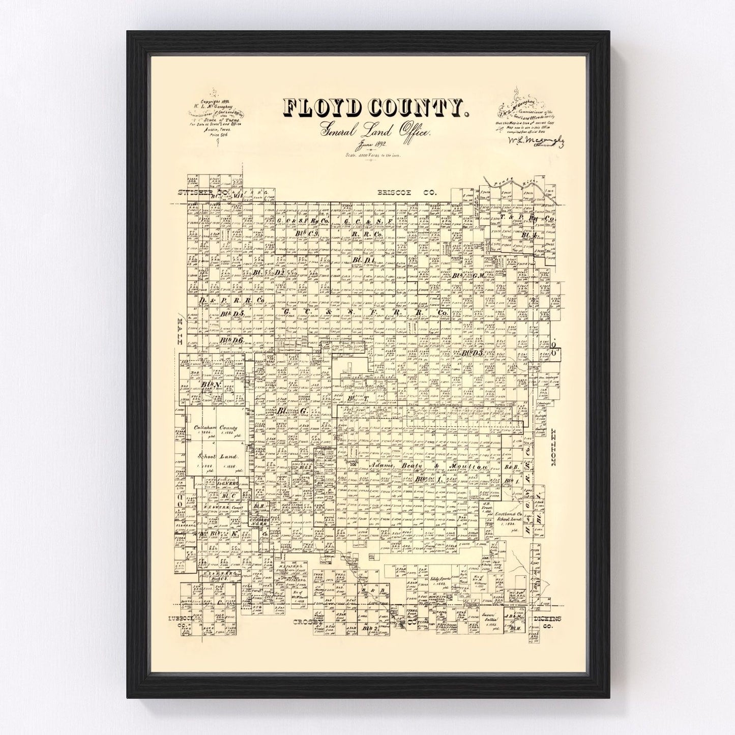 Vintage Map of Floyd County, Texas 1892