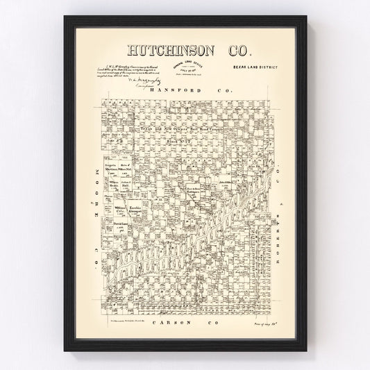 Vintage Map of Hutchinson County, Texas 1891