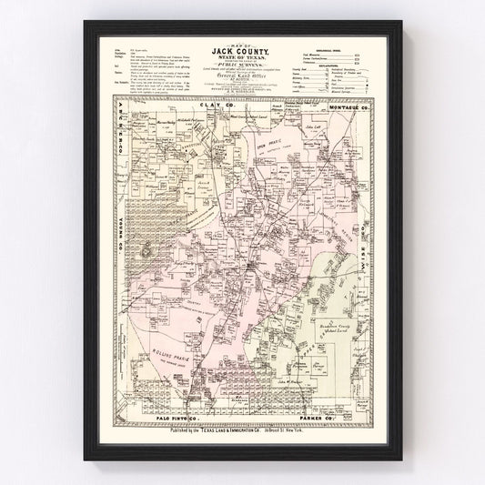 Vintage Map of Jack County, Texas 1876