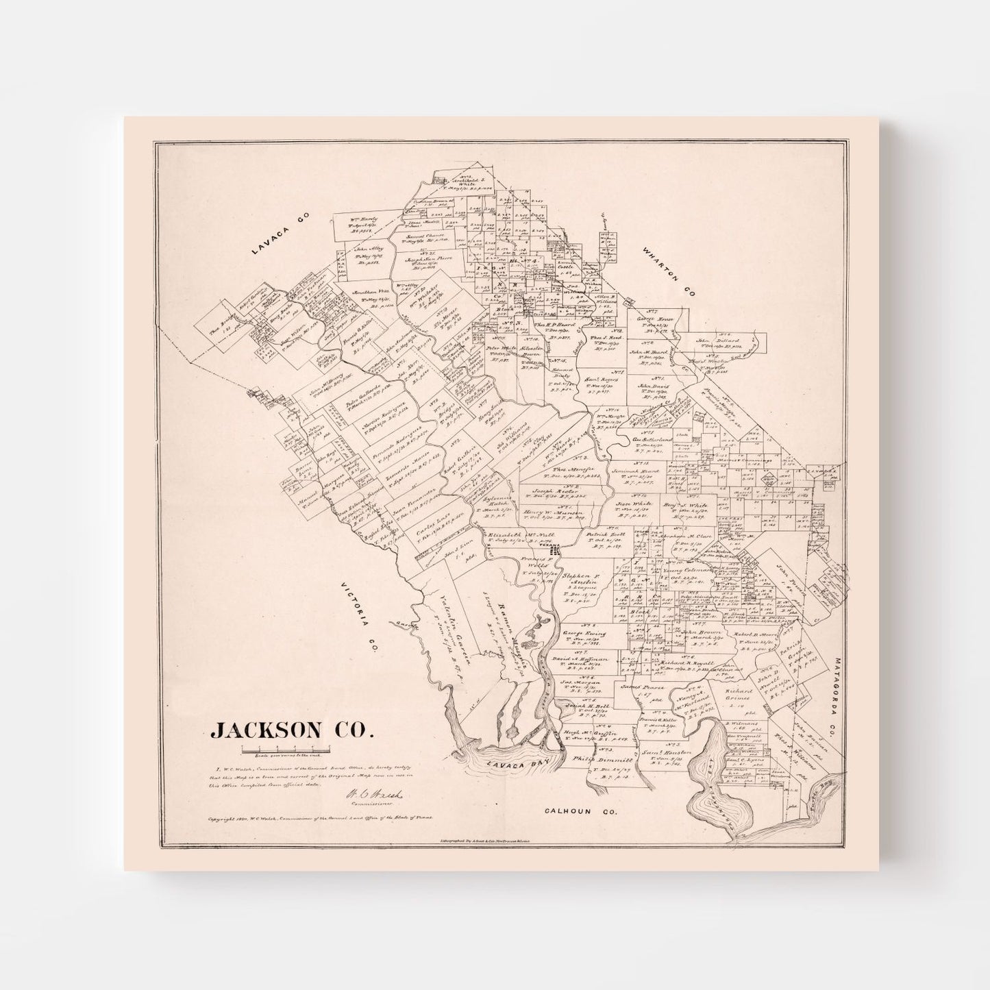 Vintage Map of Jackson County, Texas 1880