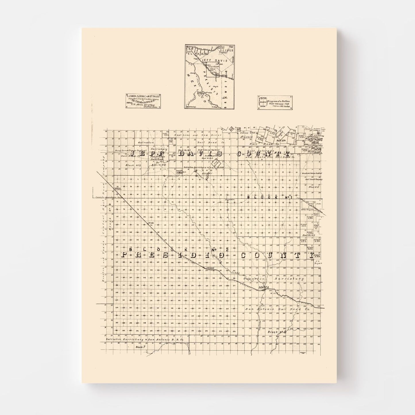 Vintage Map of Jeff Davis County, Texas 1894