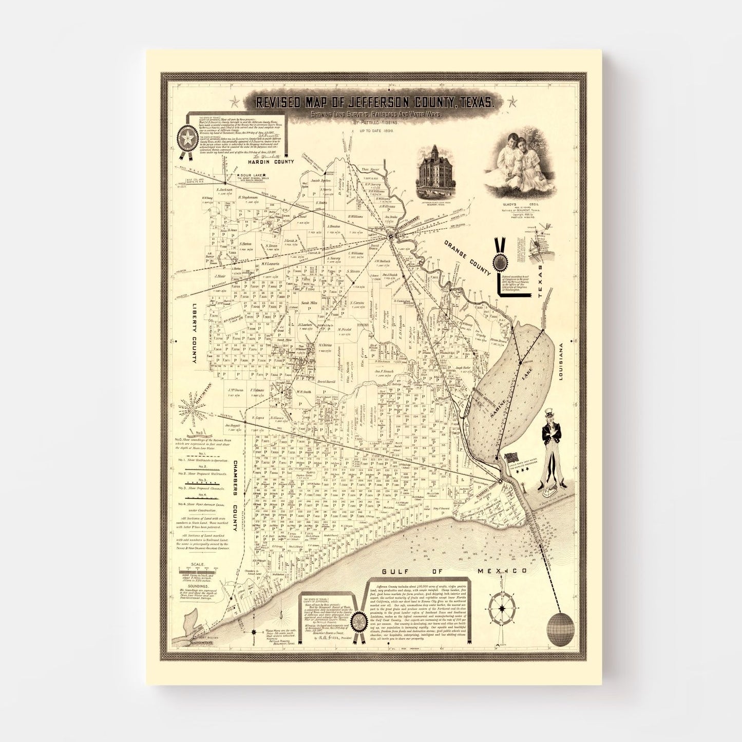 Vintage Map of Jefferson County, Texas 1898