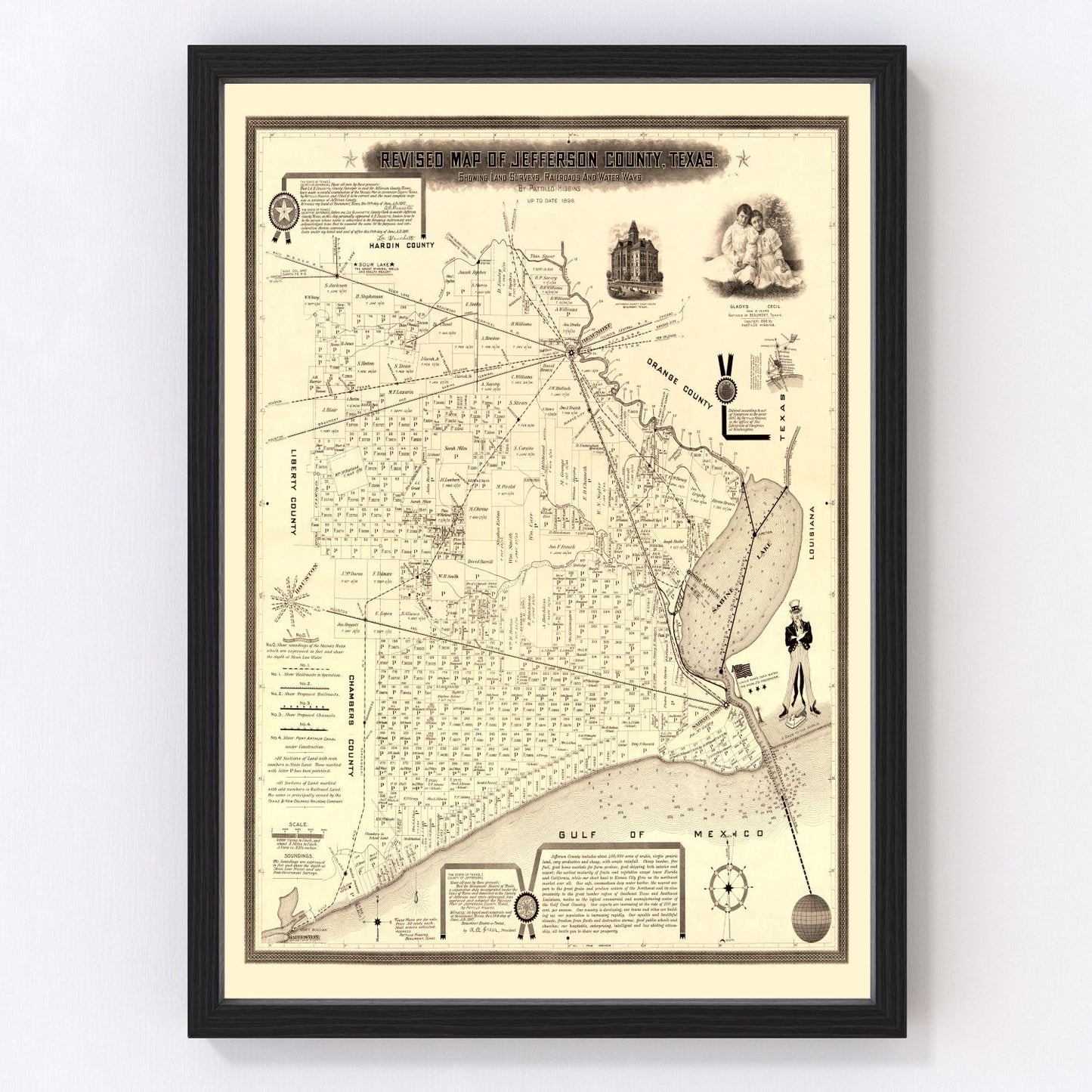 Vintage Map of Jefferson County, Texas 1898
