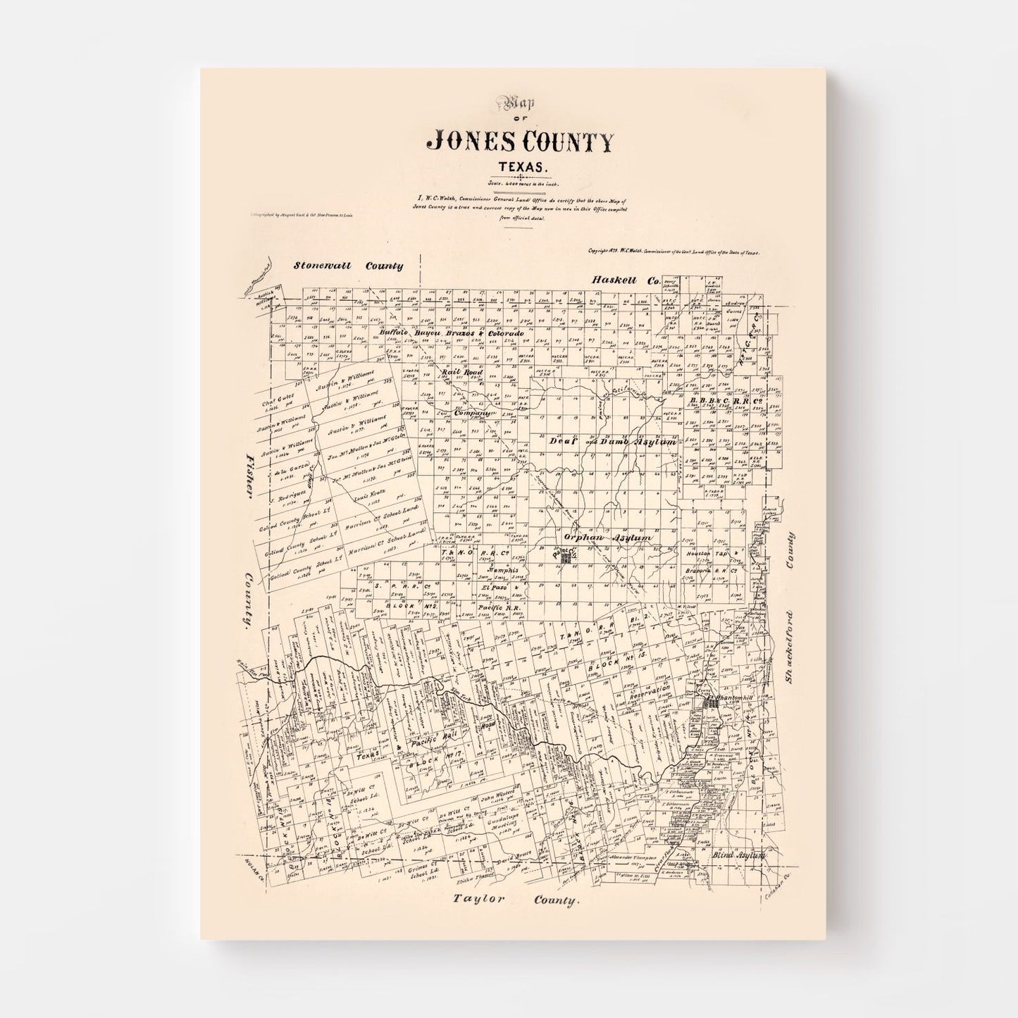 Vintage Map of Jones County, Texas 1879