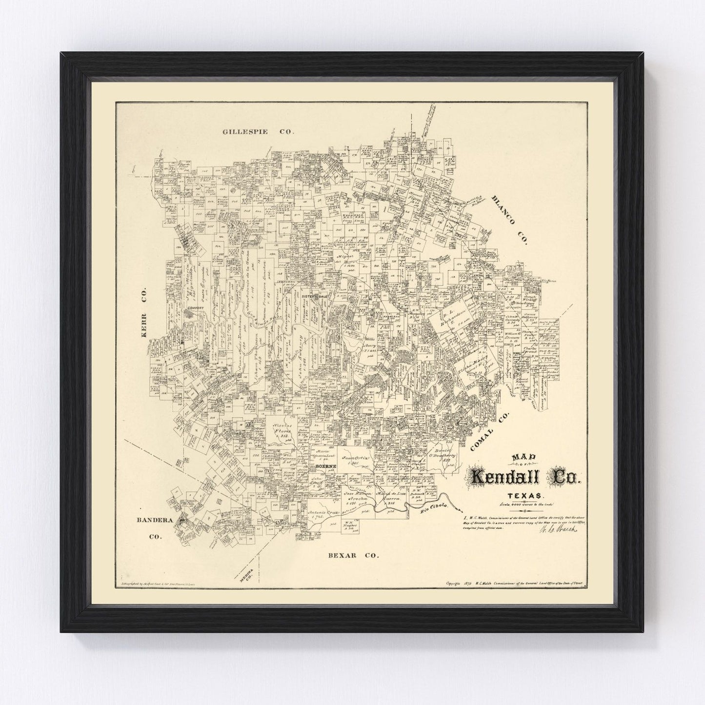 Vintage Map of Kendall County, Texas 1879