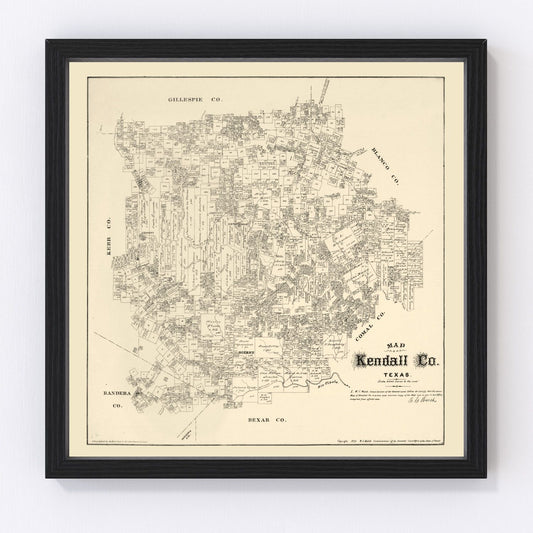 Vintage Map of Kendall County, Texas 1879