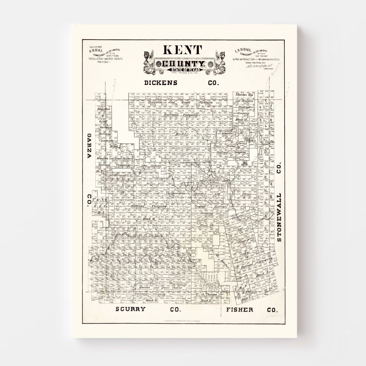 Vintage Map of Kent County, Texas 1888