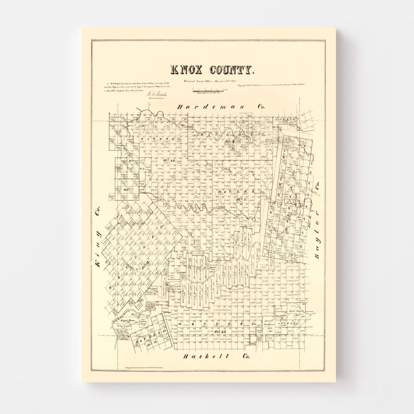 Vintage Map of Knox County, Texas 1879