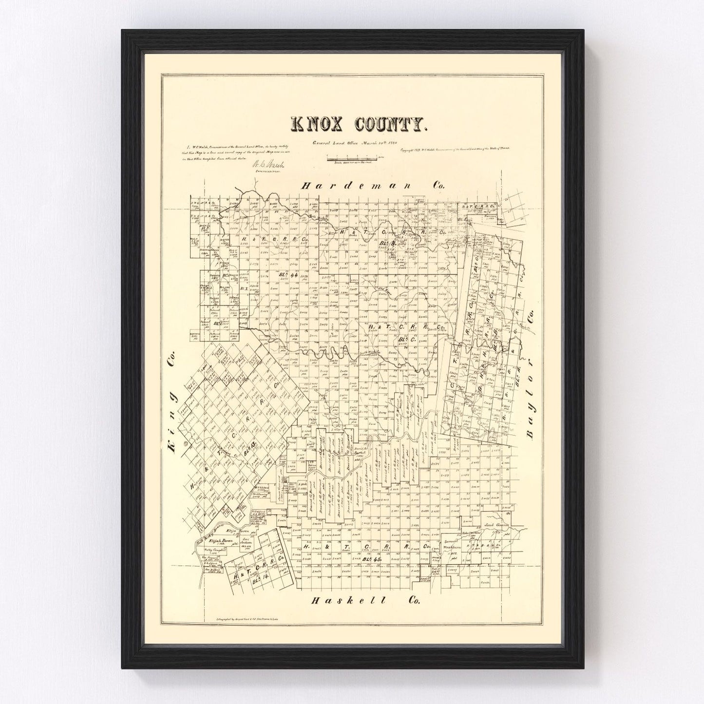 Vintage Map of Knox County, Texas 1879