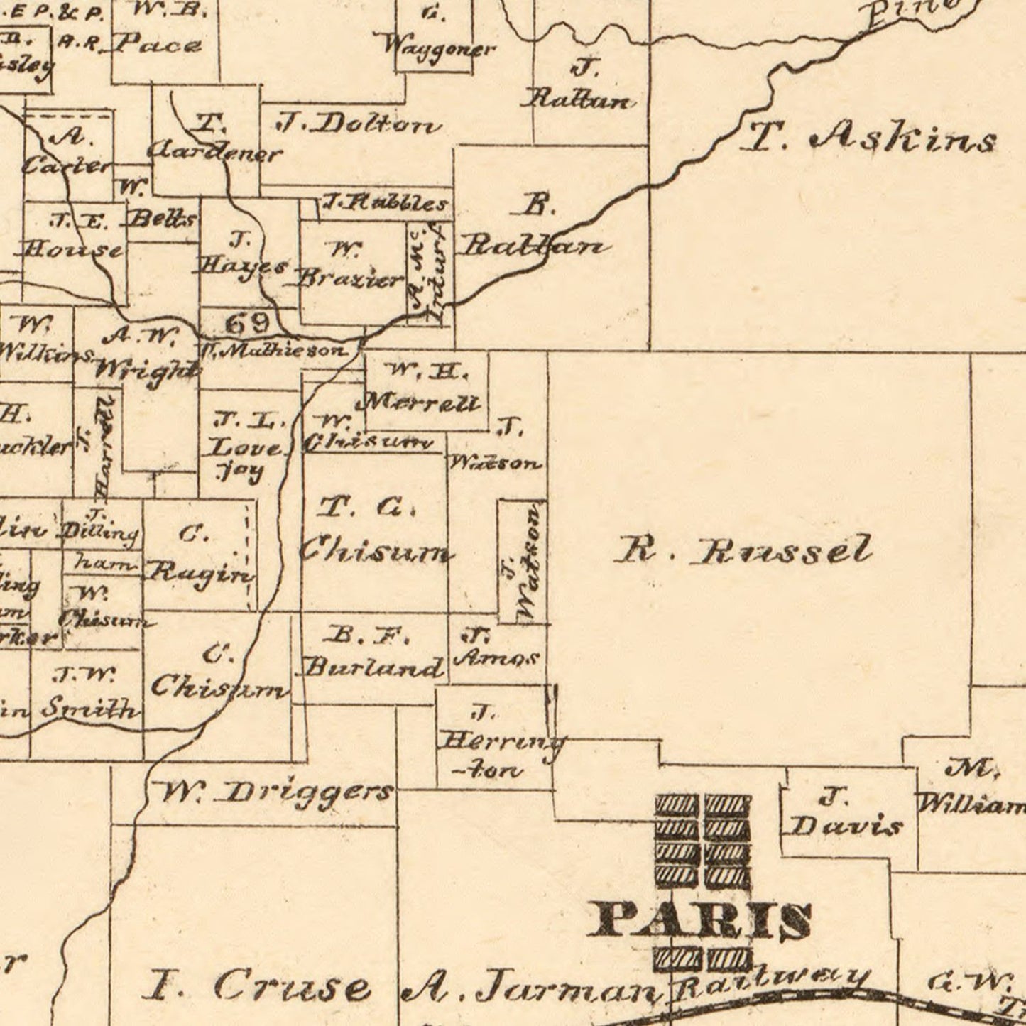 Vintage Map of Lamar County, Texas 1870