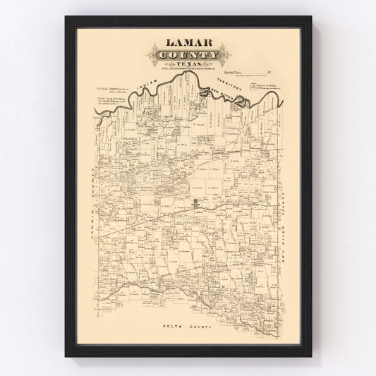 Vintage Map of Lamar County, Texas 1870