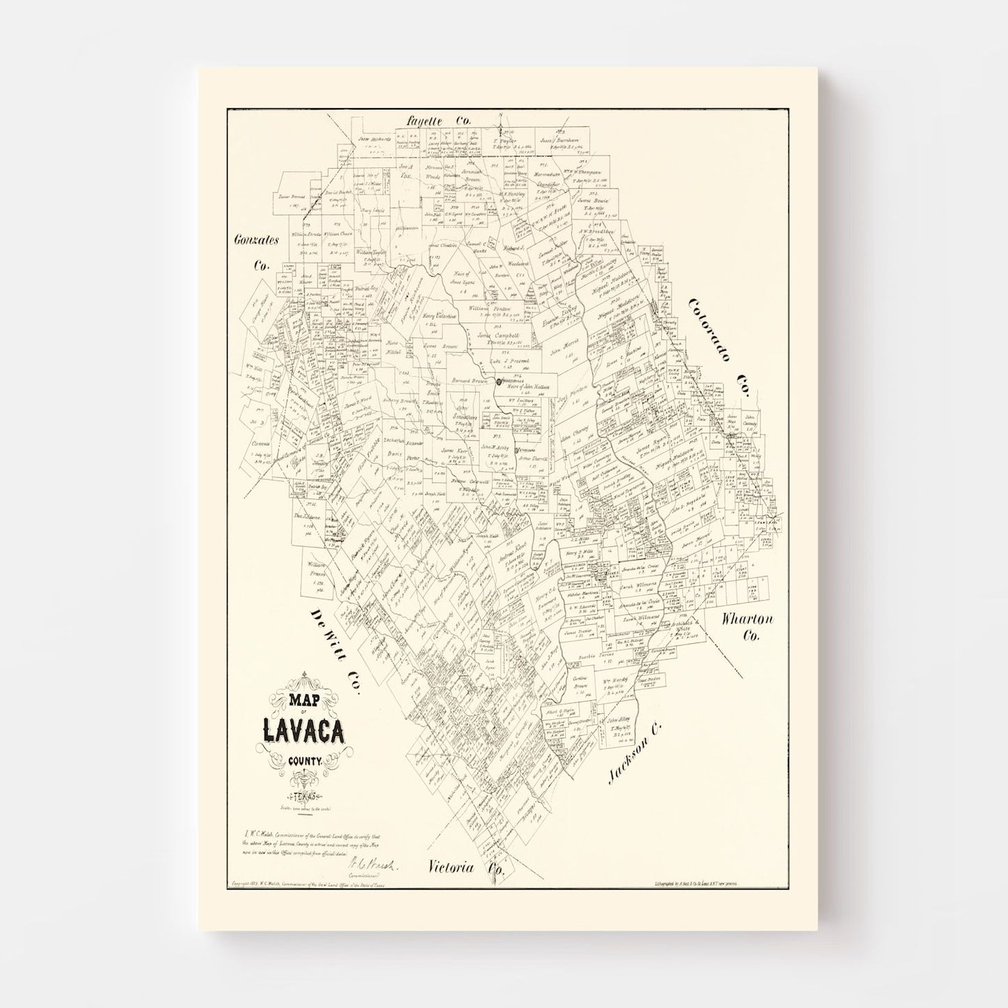 Vintage Map of Lavaca County, Texas 1879