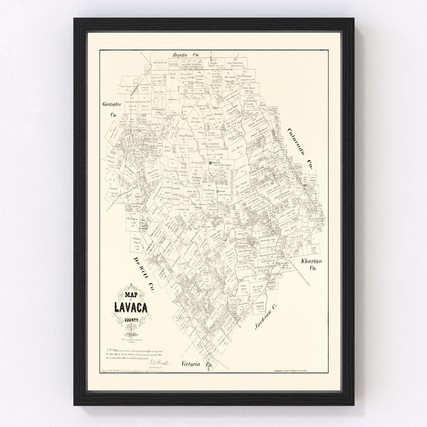 Vintage Map of Lavaca County, Texas 1879