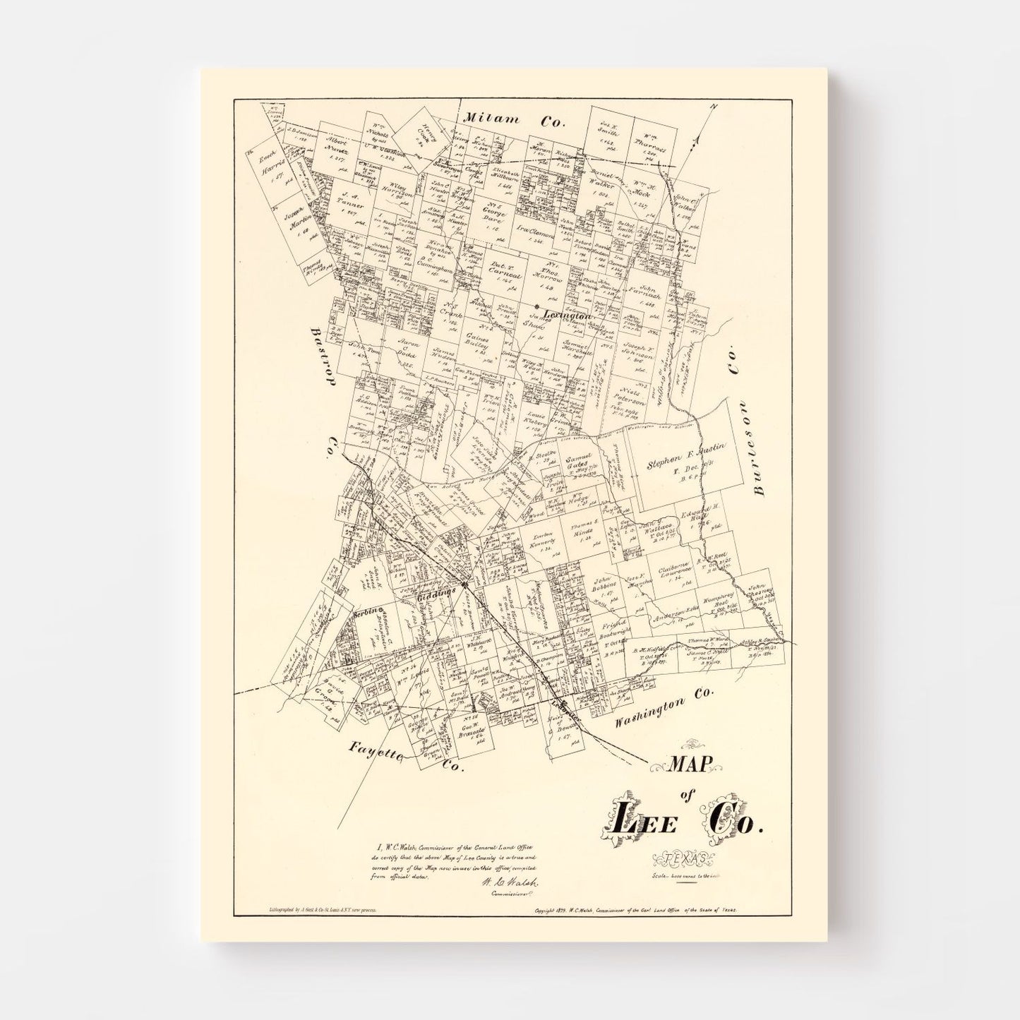 Vintage Map of Lee County, Texas 1879