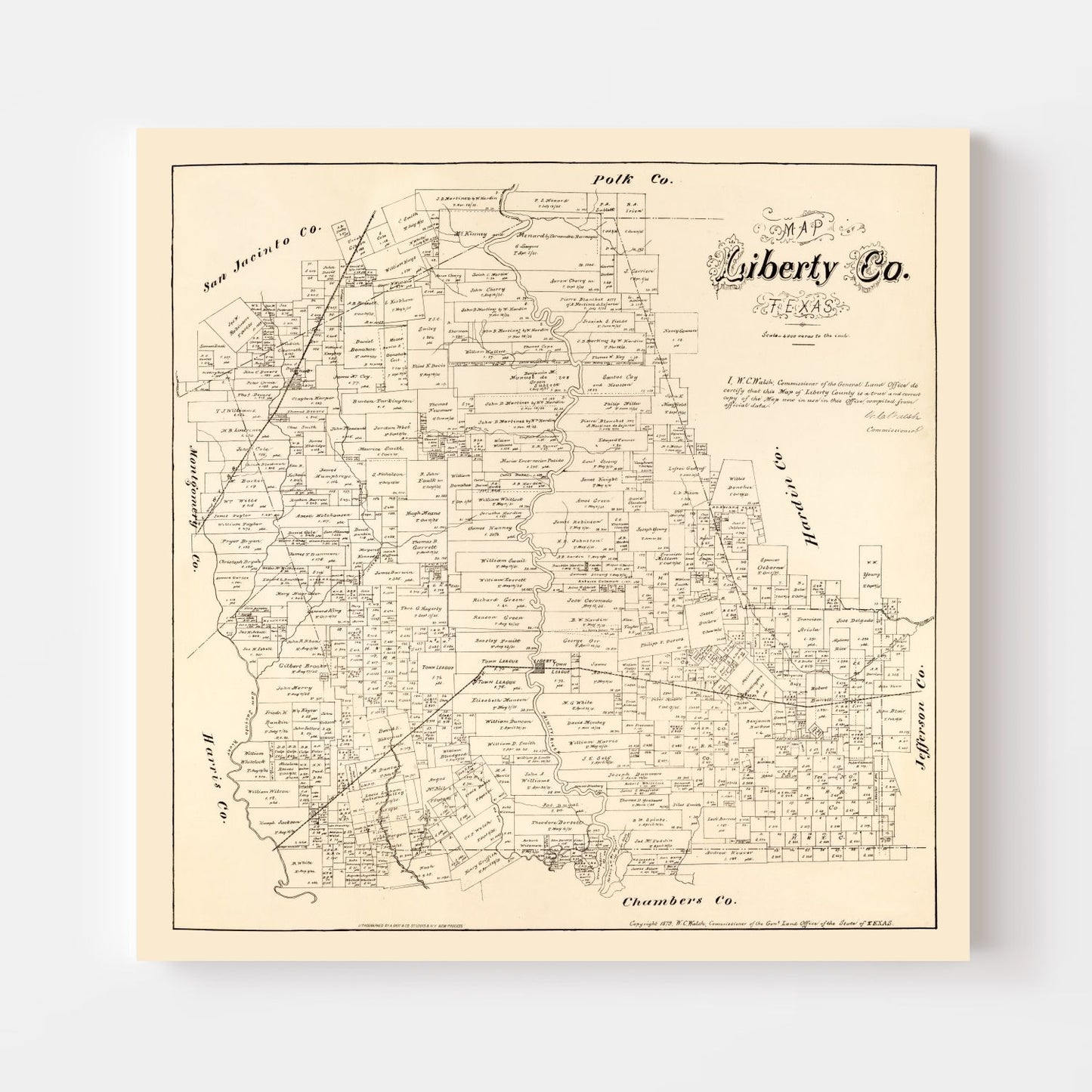 Vintage Map of Liberty County, Texas 1879
