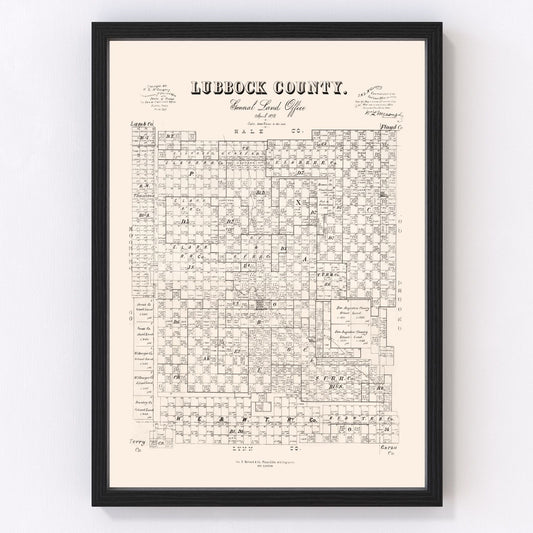 Vintage Map of Lubbock County, Texas 1892