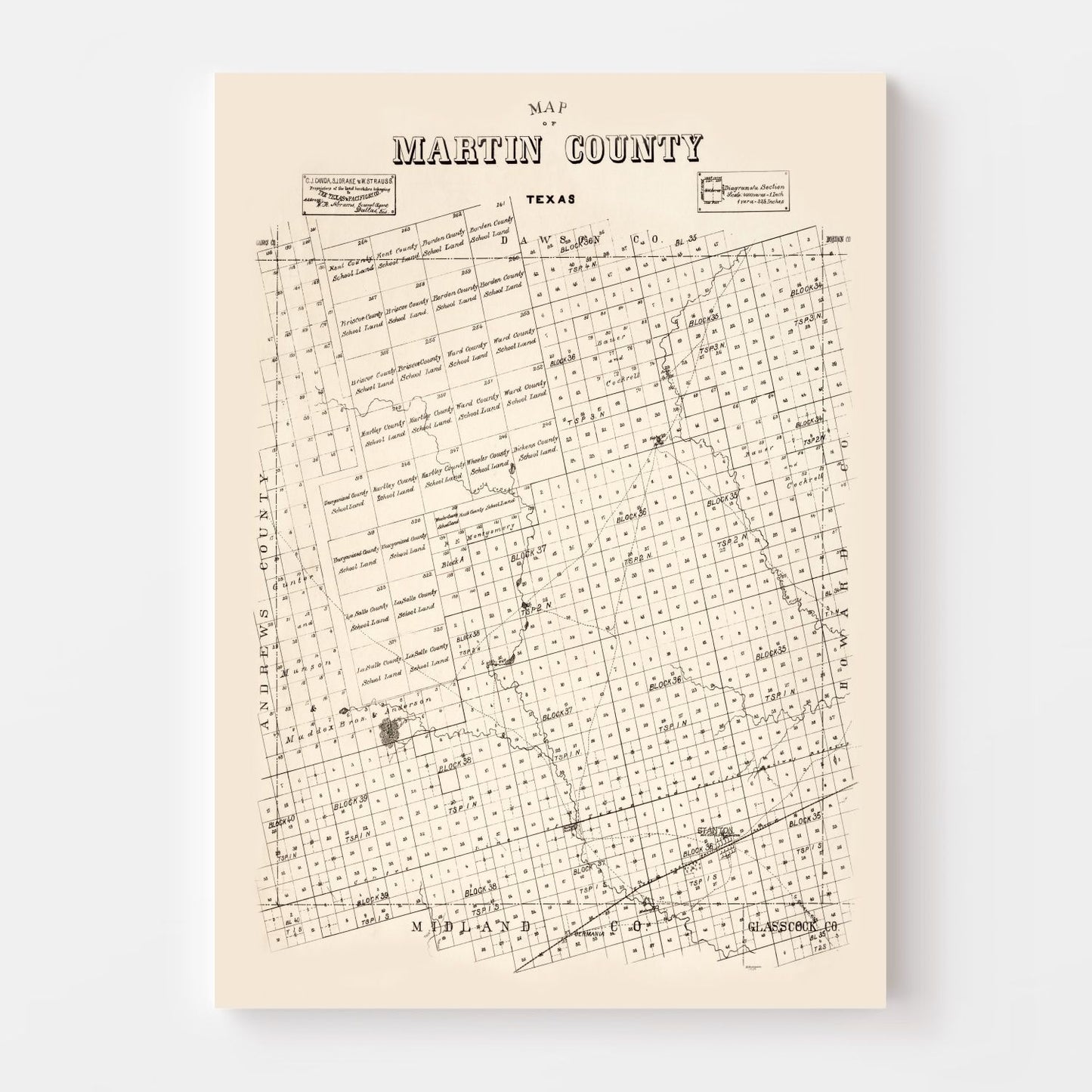 Vintage Map of Martin County, Texas 1894