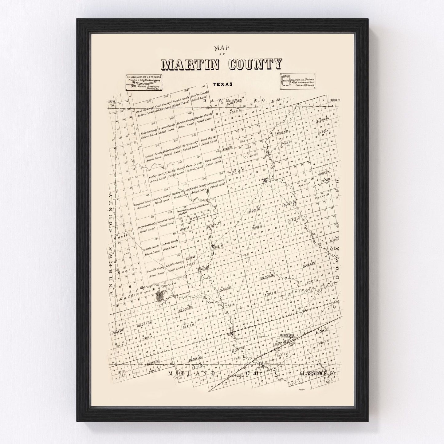 Vintage Map of Martin County, Texas 1894