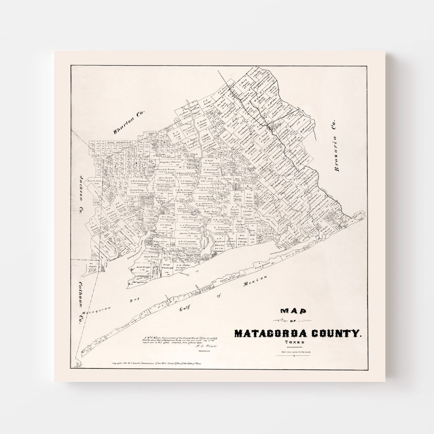 Vintage Map of Matagorda County, Texas 1879