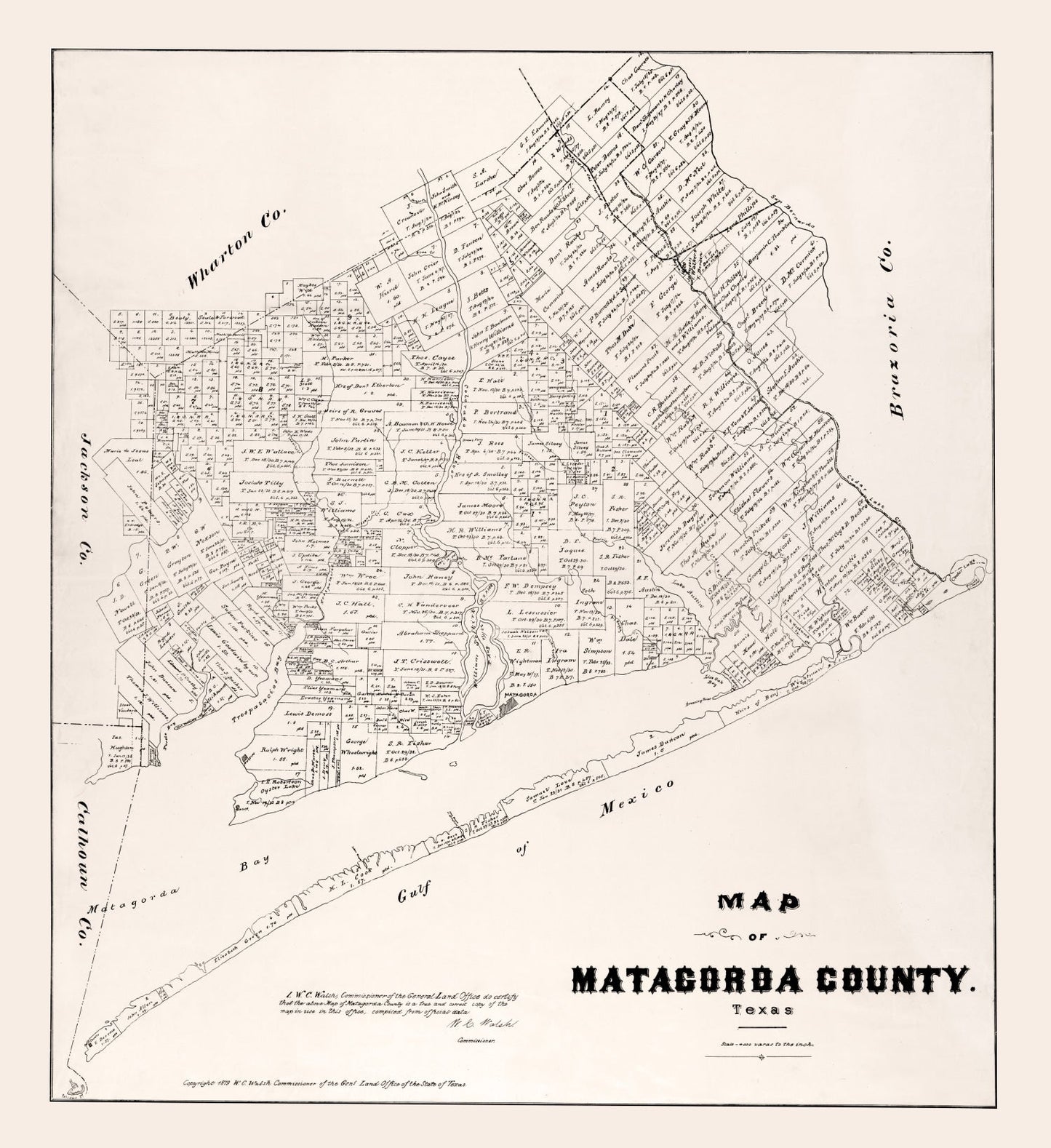 Vintage Map of Matagorda County, Texas 1879