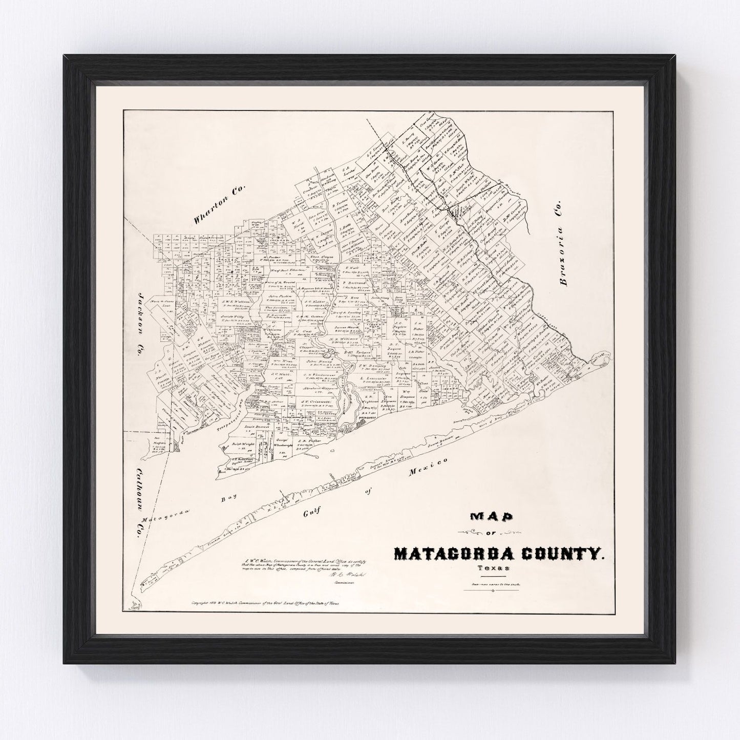 Vintage Map of Matagorda County, Texas 1879