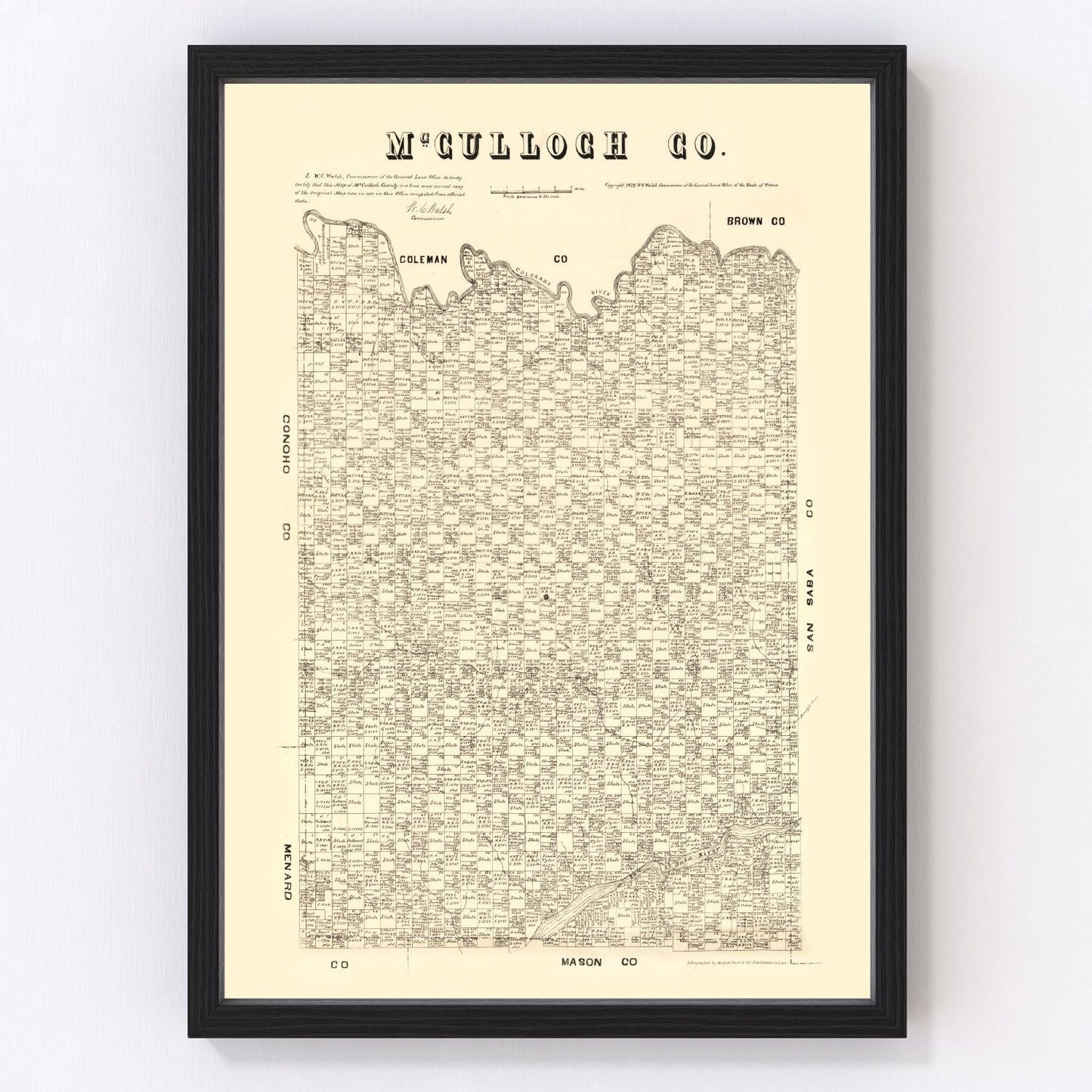 Vintage Map of McCulloch County, Texas 1879