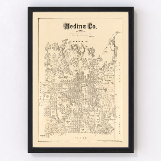 Vintage Map of Medina County, Texas 1879
