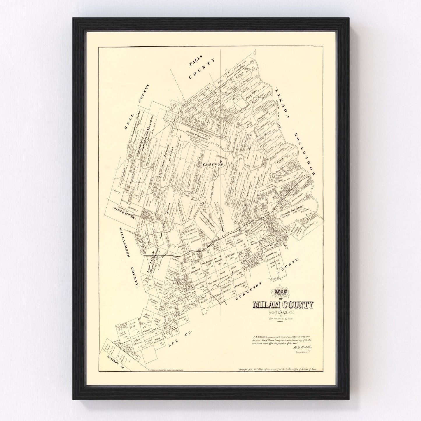 Vintage Map of Milam County, Texas 1879