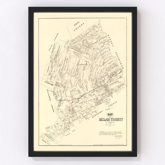 Vintage Map of Milam County, Texas 1879