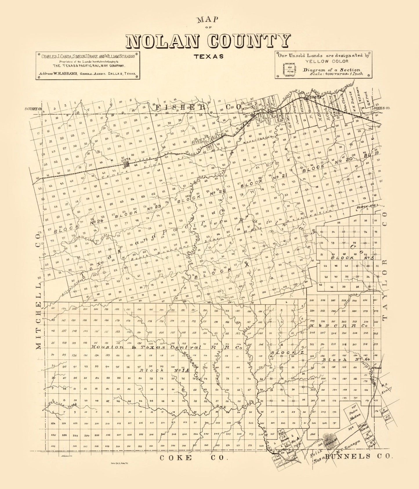 Vintage Map of Nolan County, Texas 1890