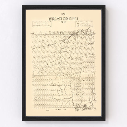 Vintage Map of Nolan County, Texas 1890