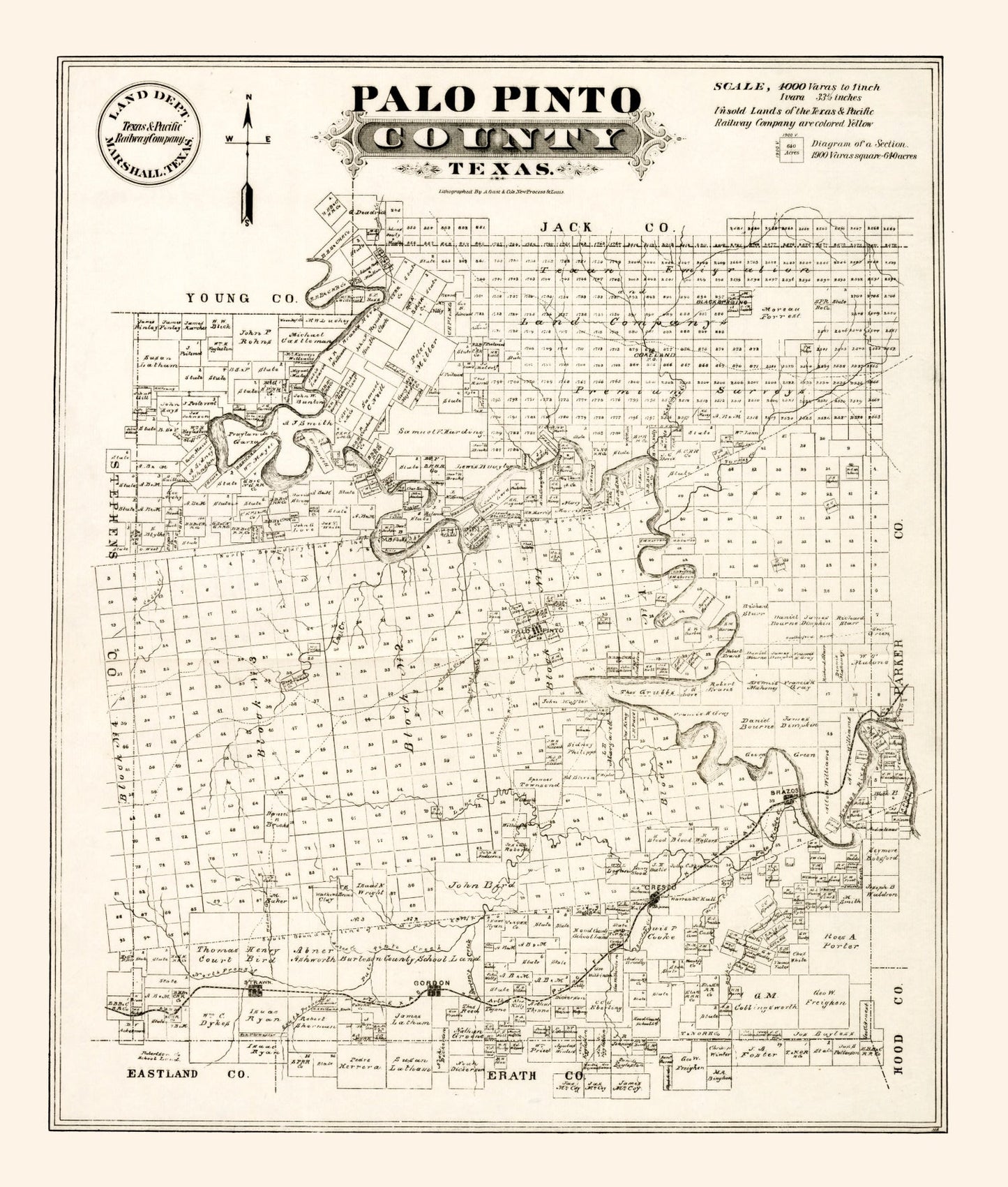 Vintage Map of Palo Pinto County, Texas 1880